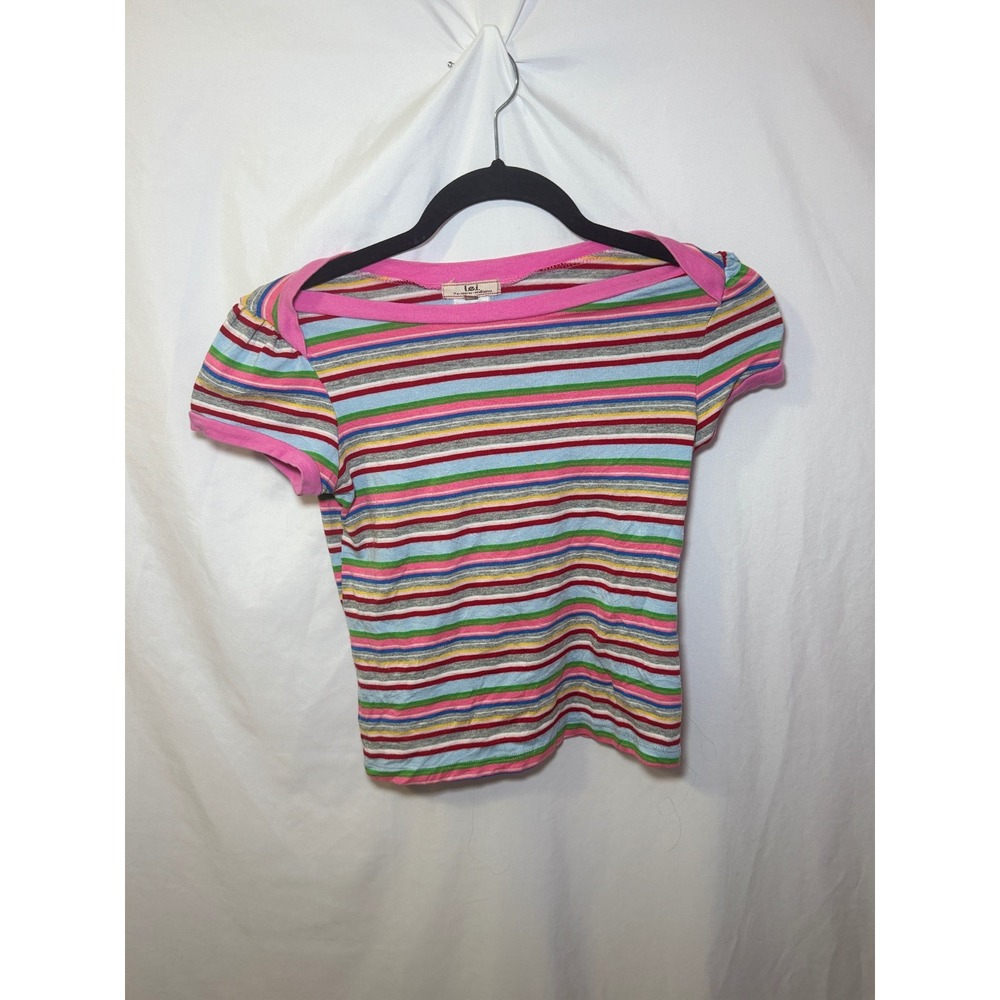 Vintage Y2K LEI Striped Baby Tee Womens L Multicolor McBling Cropped